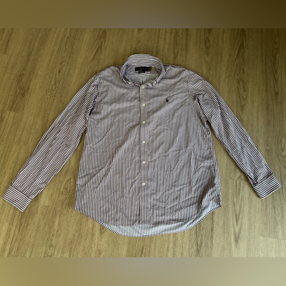 Ralph Lauren Burgundy and White Striped Dress Shirt